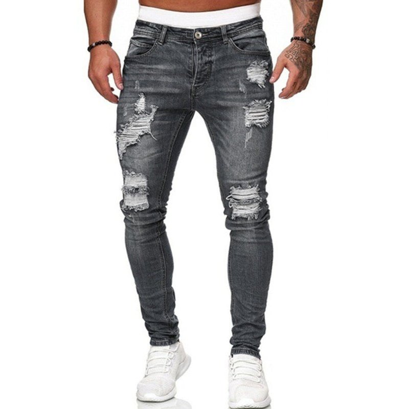 Solid Color Ripped Stretch Skinny Distressed Jeans - www.SharpDuds.com