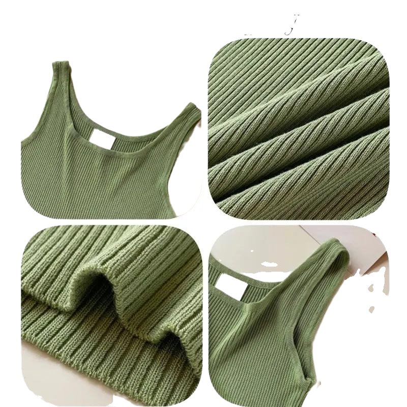 Solid Color Round Neck Summer Basic Knitted Tank Top - www.SharpDuds.com