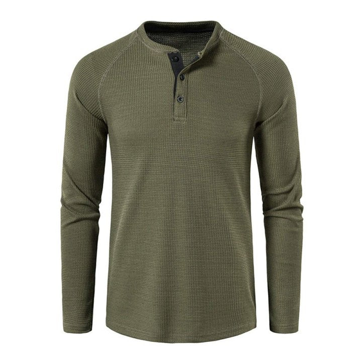 Solid Color Waffle Knit Henley - www.SharpDuds.com