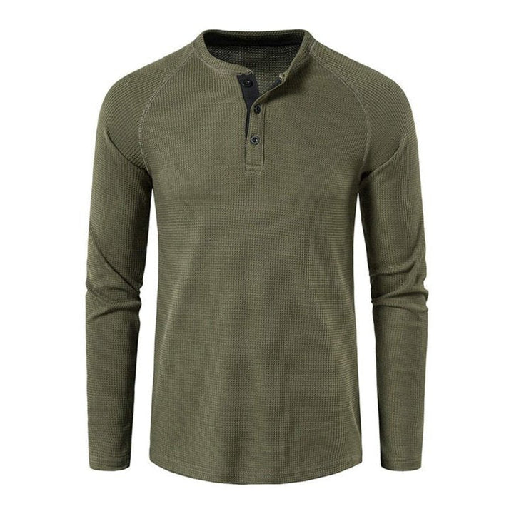 Solid Color Waffle Knit Henley - www.SharpDuds.com