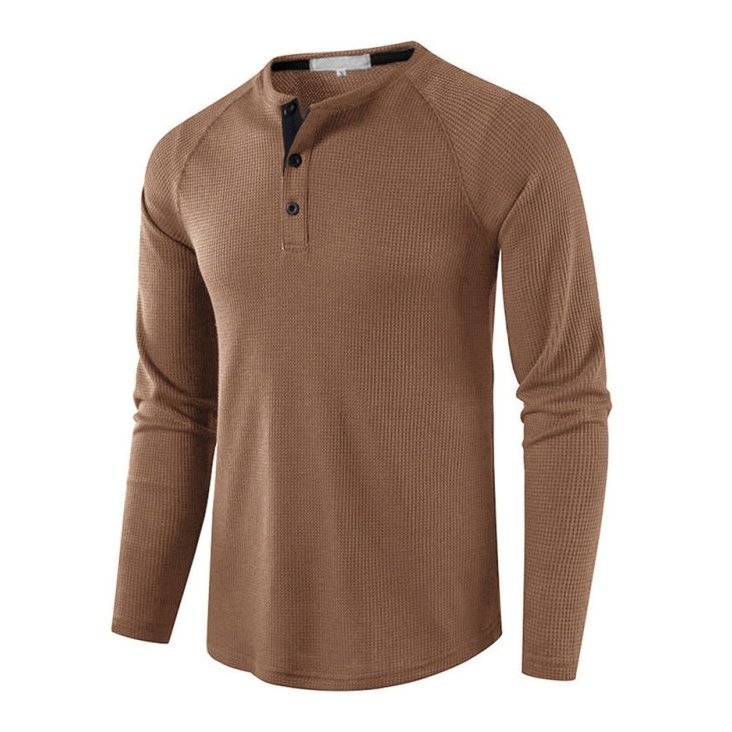 Solid Color Waffle Knit Henley - www.SharpDuds.com