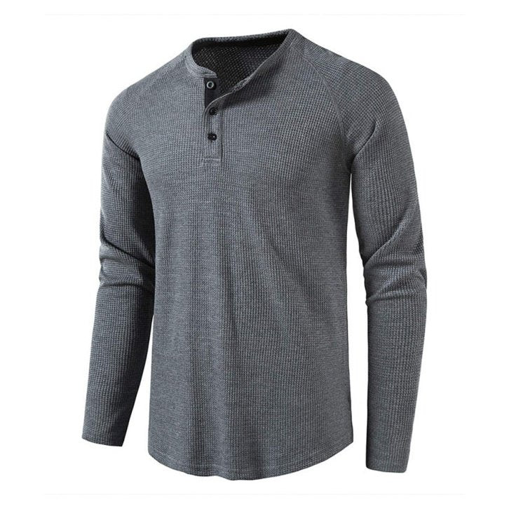 Solid Color Waffle Knit Henley - www.SharpDuds.com