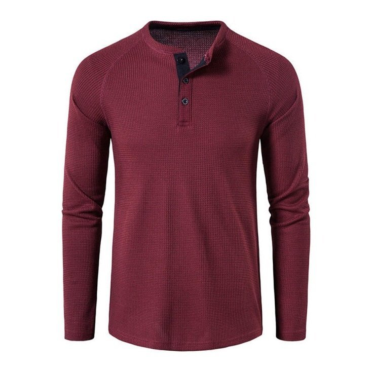 Solid Color Waffle Knit Henley - www.SharpDuds.com