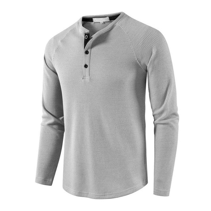 Solid Color Waffle Knit Henley - www.SharpDuds.com