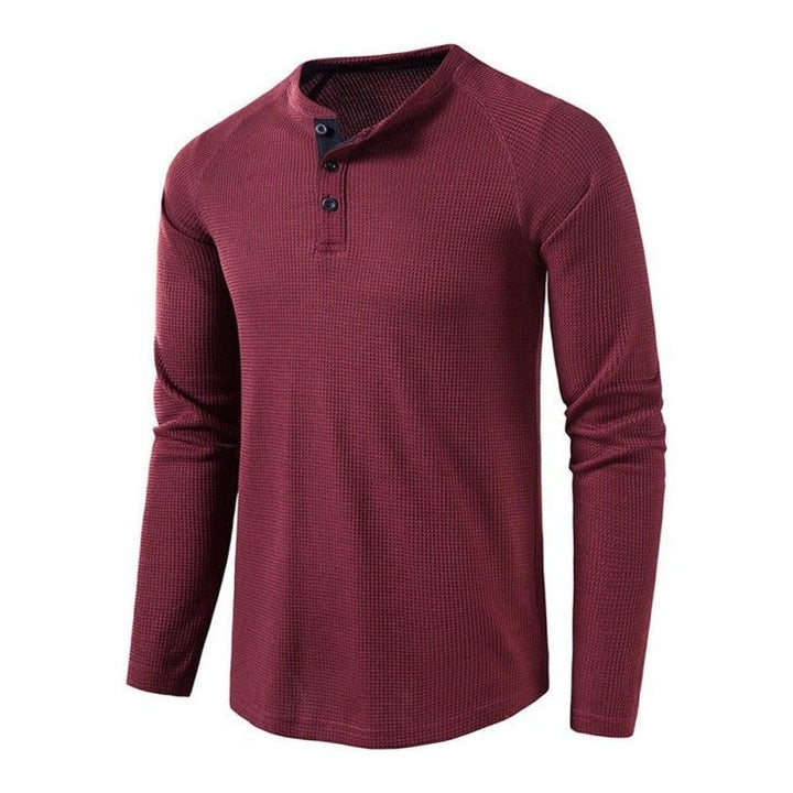 Solid Color Waffle Knit Henley - www.SharpDuds.com