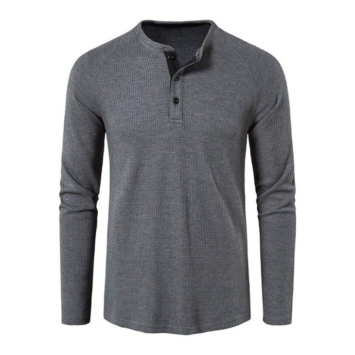 Solid Color Waffle Knit Henley - www.SharpDuds.com