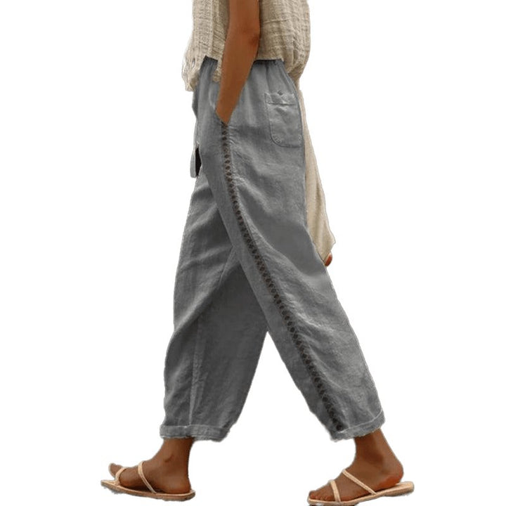 Solid Cotton Linen Casual Cropped Pants - www.SharpDuds.com