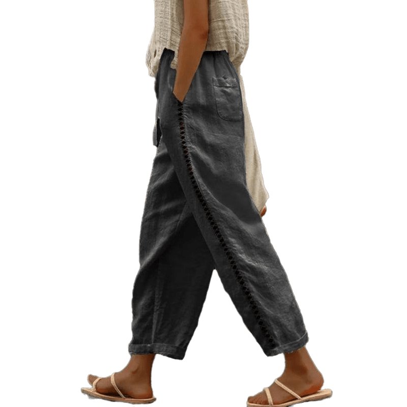 Solid Cotton Linen Casual Cropped Pants - www.SharpDuds.com