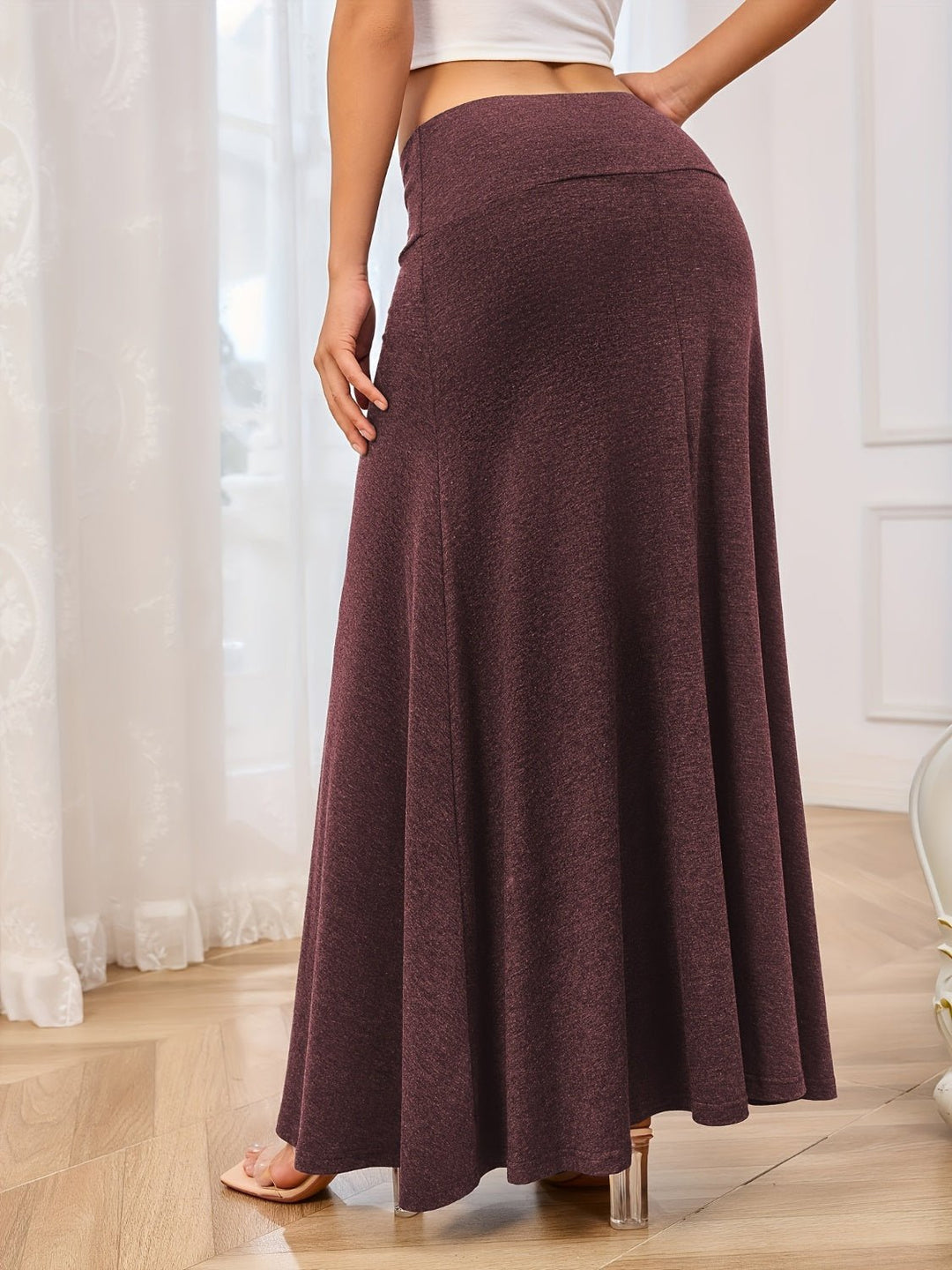 Solid Elastic Waist Maxi Skirt - SharpDuds