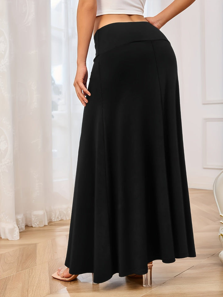 Solid Elastic Waist Maxi Skirt - SharpDuds