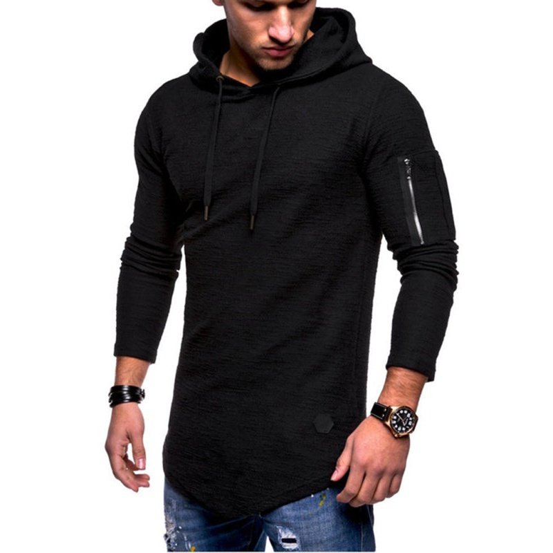 Solid Hooded Casual Long-sleeve T-shirt - www.SharpDuds.com