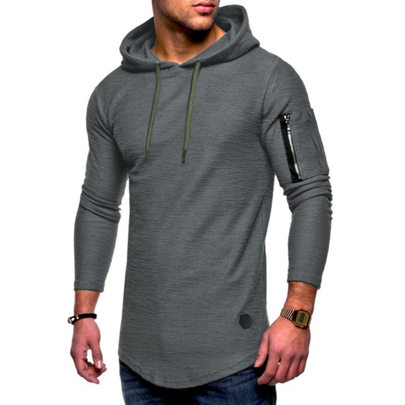 Solid Hooded Casual Long-sleeve T-shirt - www.SharpDuds.com