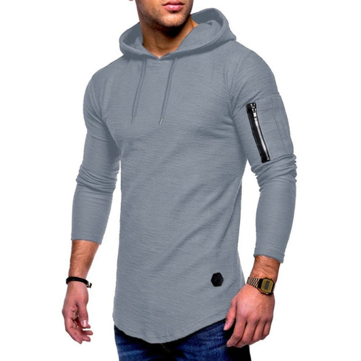 Solid Hooded Casual Long-sleeve T-shirt - www.SharpDuds.com