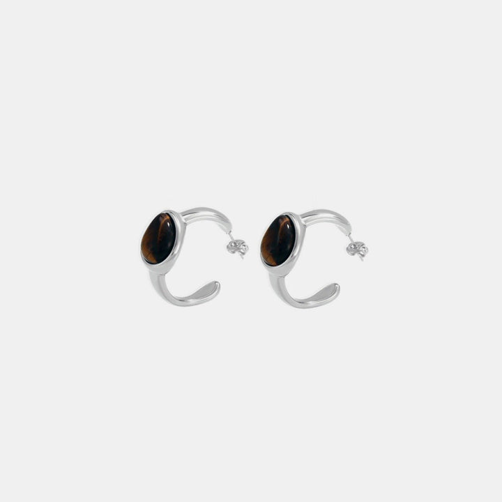 Stainless Steel Natural Tiger's Eye C - Hoop Earrings - SharpDuds