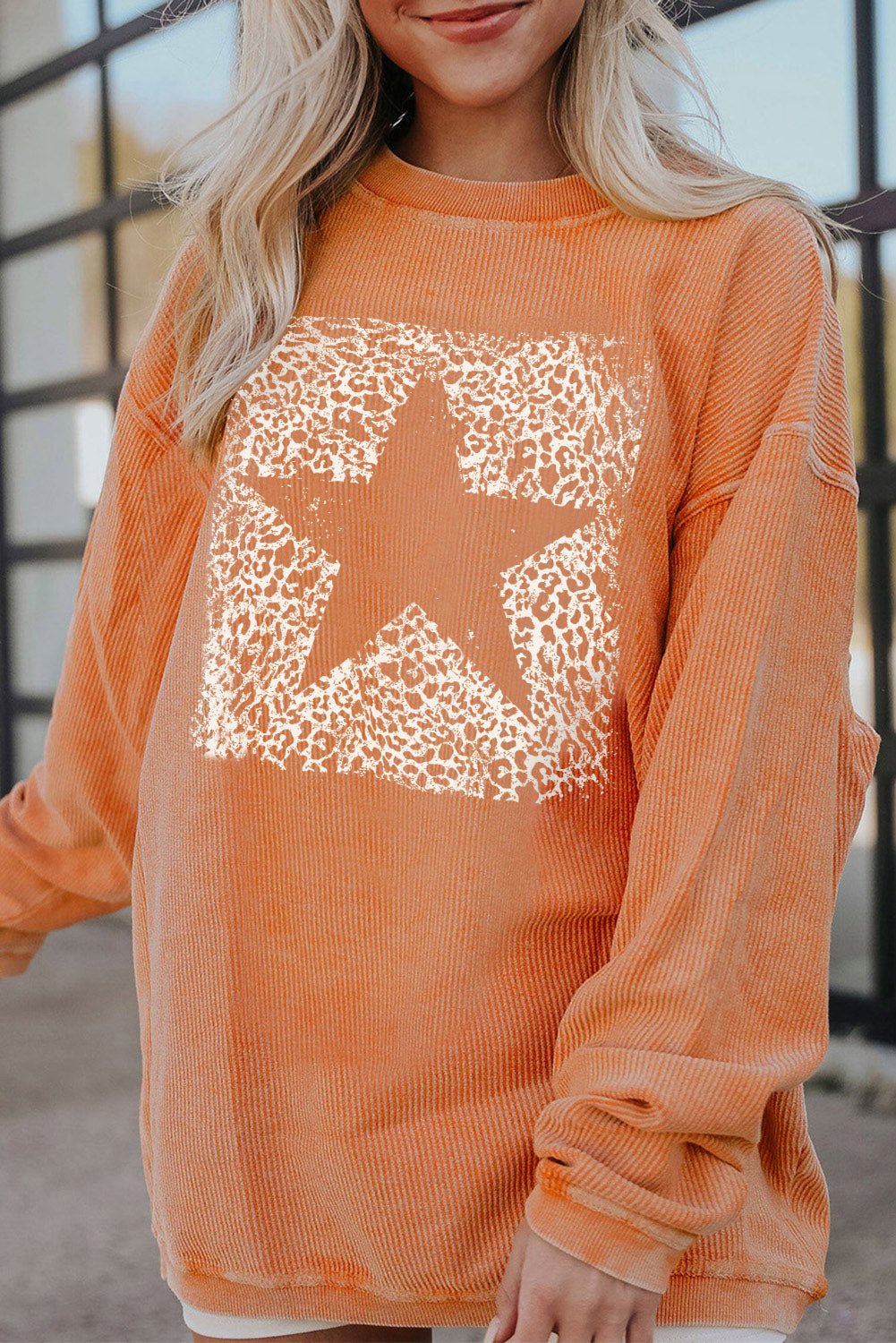 Star Round Neck Long Sleeve Oversize Sweatshirt - SharpDuds