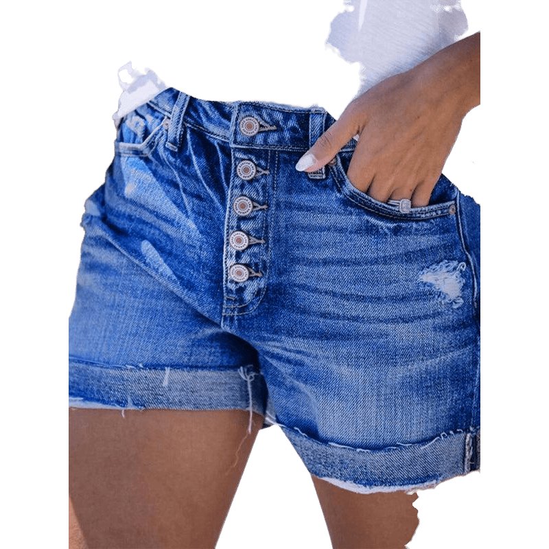 Stretch Ripped Denim Shorts - www.SharpDuds.com