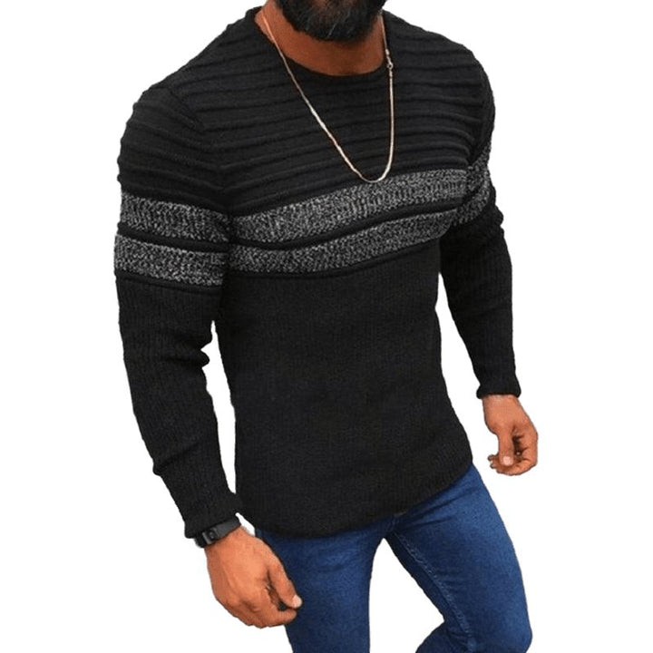 Stripe Trim Cable Knit Crewneck Sweater - www.SharpDuds.com