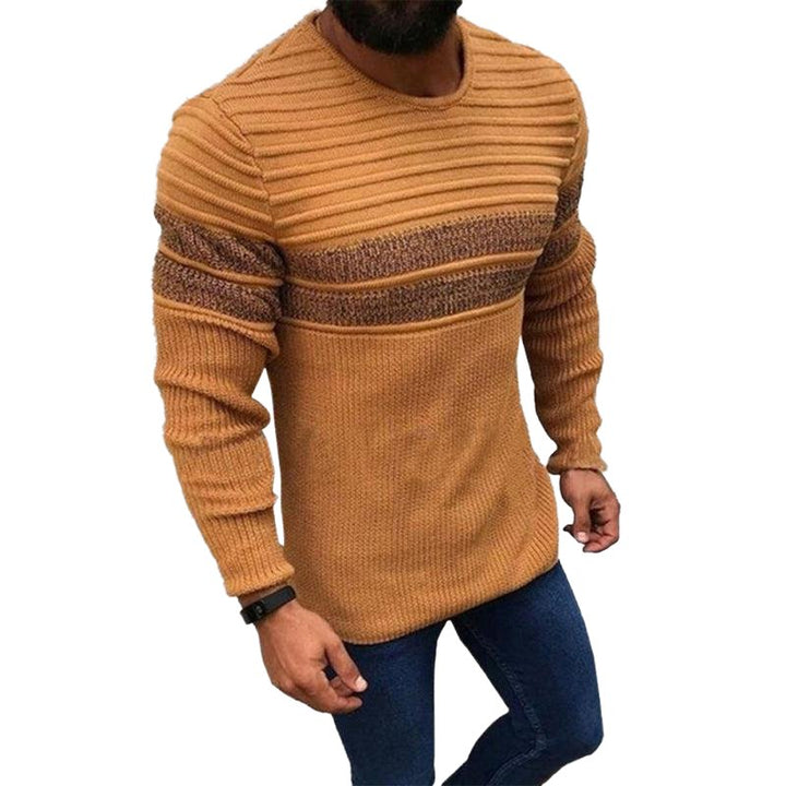 Stripe Trim Cable Knit Crewneck Sweater - www.SharpDuds.com