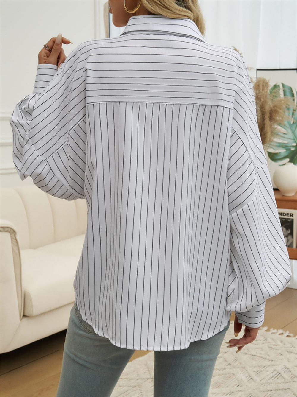 Striped Collared Neck Long Sleeve Shirt - SharpDuds