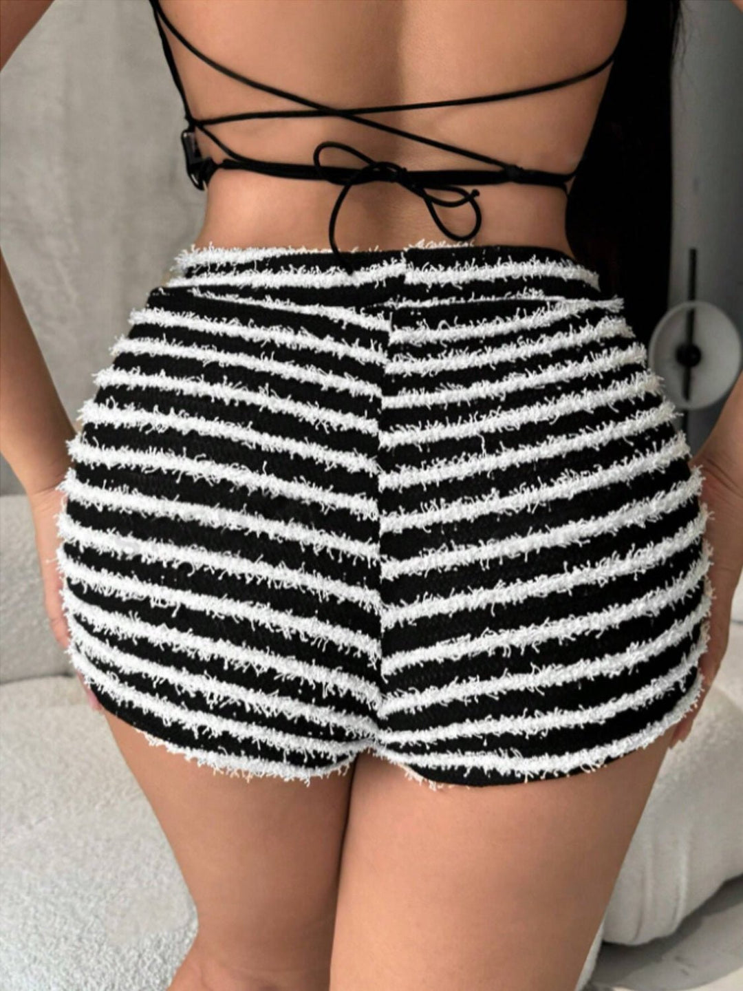 Striped High Waist Shorts - SharpDuds