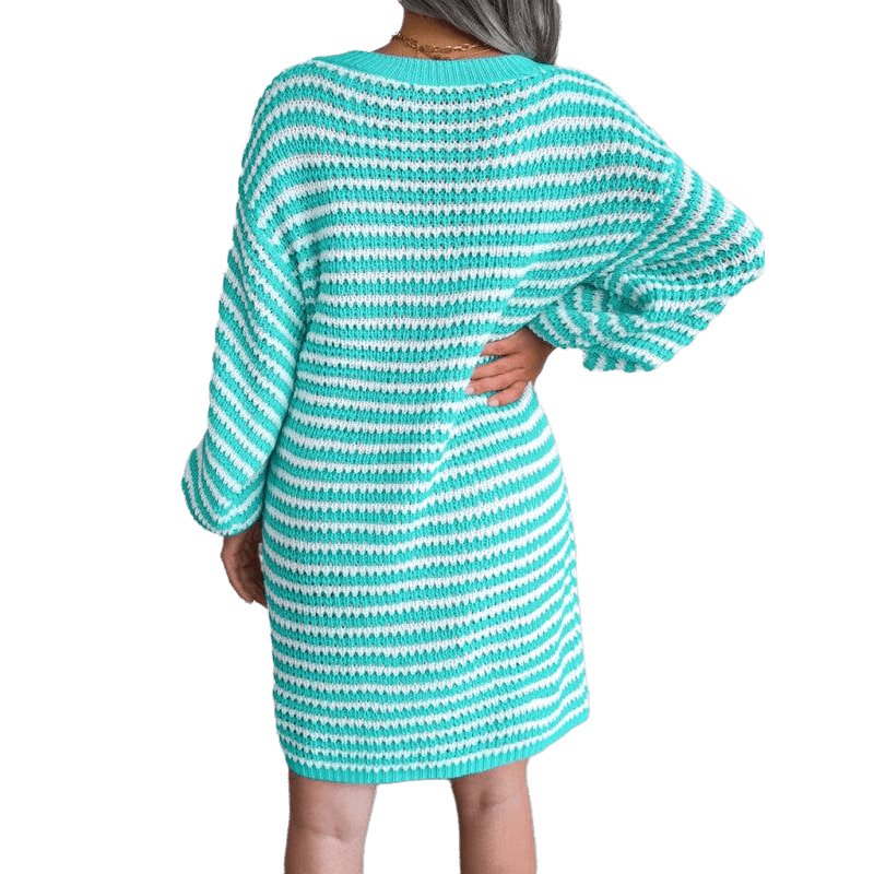 Striped Hollow Wool Knitted Dress - www.SharpDuds.com