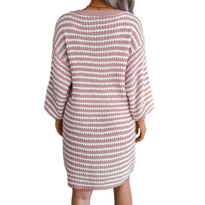 Striped Hollow Wool Knitted Dress - www.SharpDuds.com