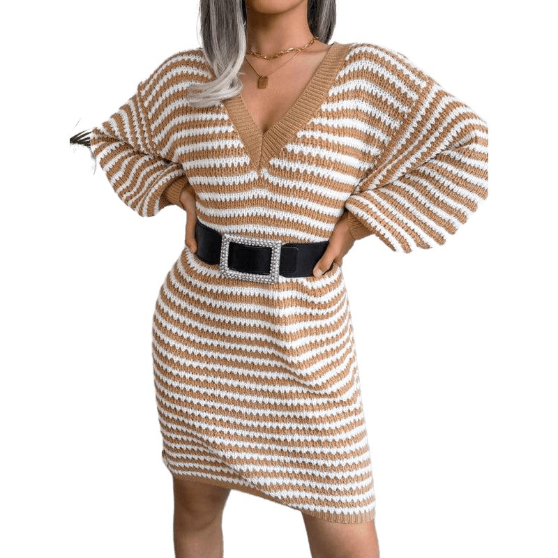 Striped Hollow Wool Knitted Dress - www.SharpDuds.com