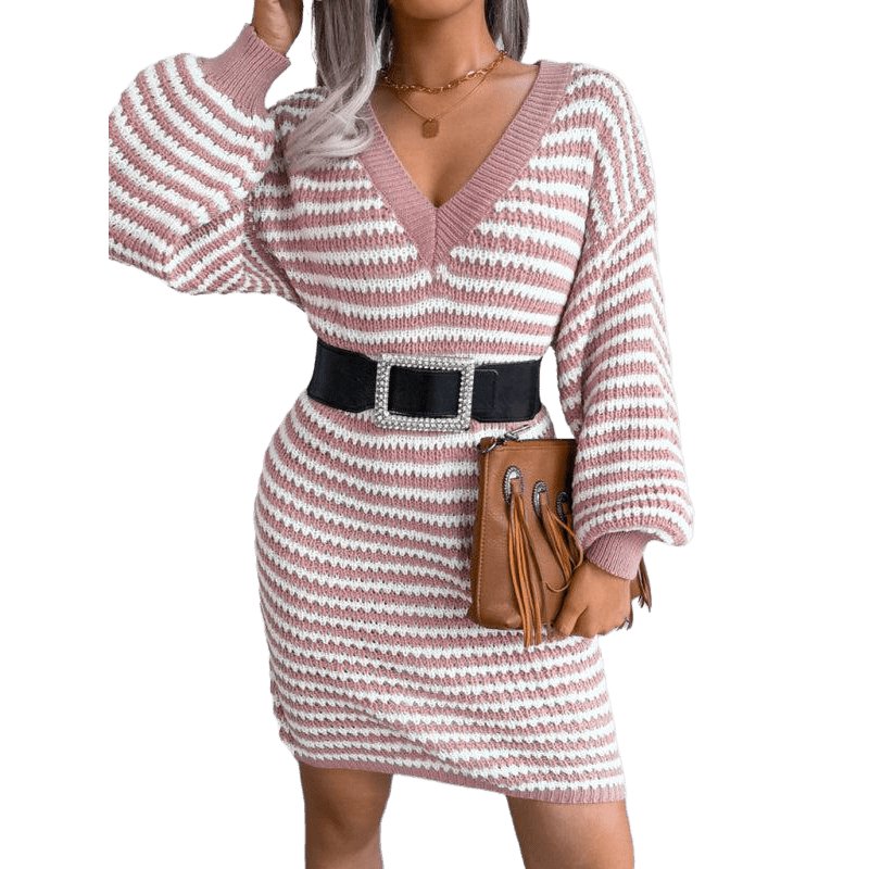 Striped Hollow Wool Knitted Dress - www.SharpDuds.com