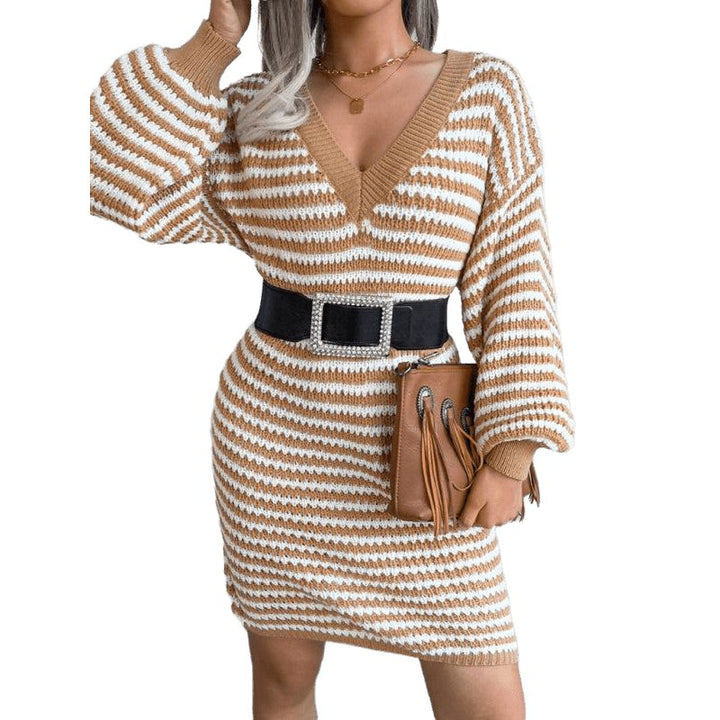 Striped Hollow Wool Knitted Dress - www.SharpDuds.com