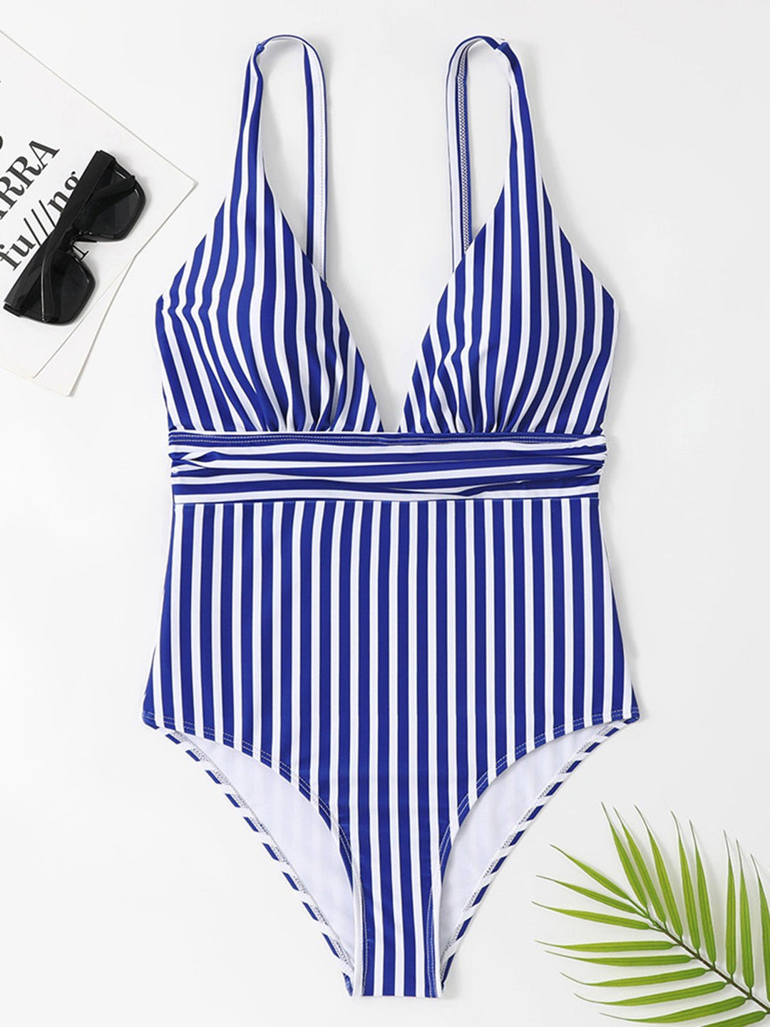 Striped Plunge Sleeveless One - Piece Swimwear - SharpDuds