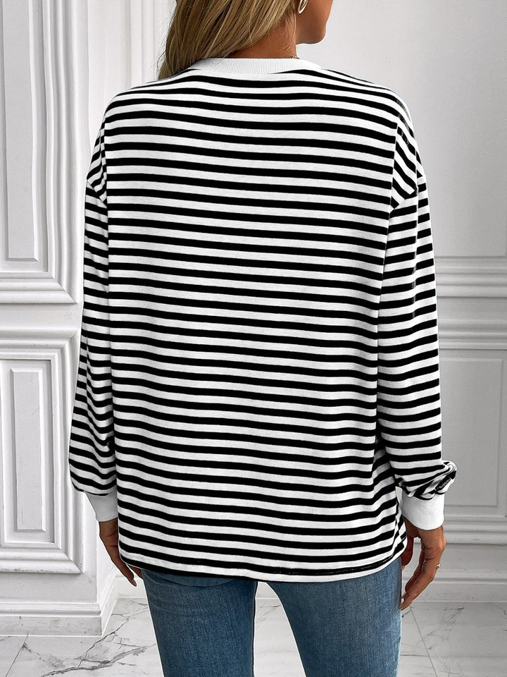 Striped Round Neck Long Sleeve Sweatshirt - SharpDuds