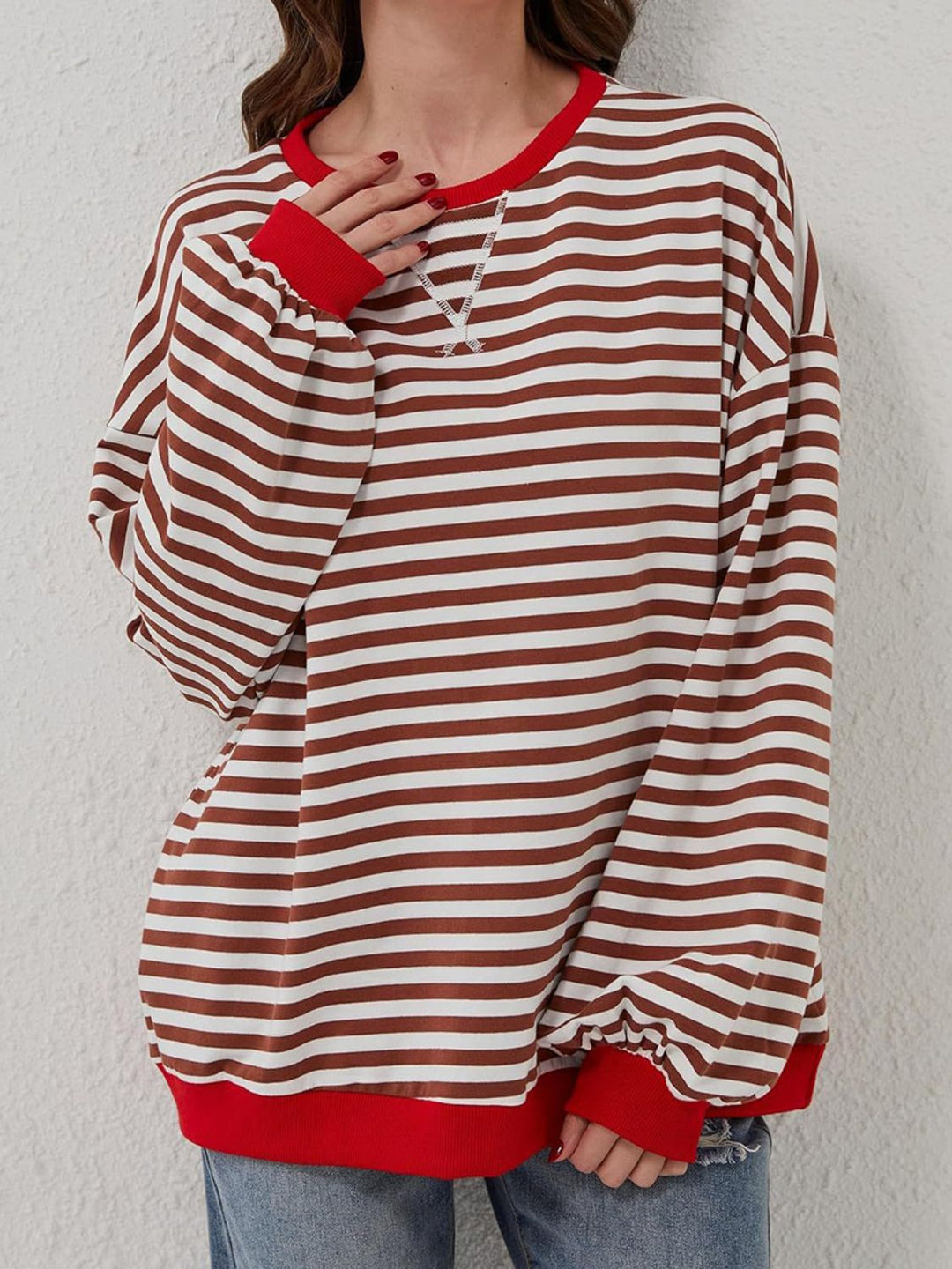 Striped Round Neck Long Sleeve T - Shirt - SharpDuds