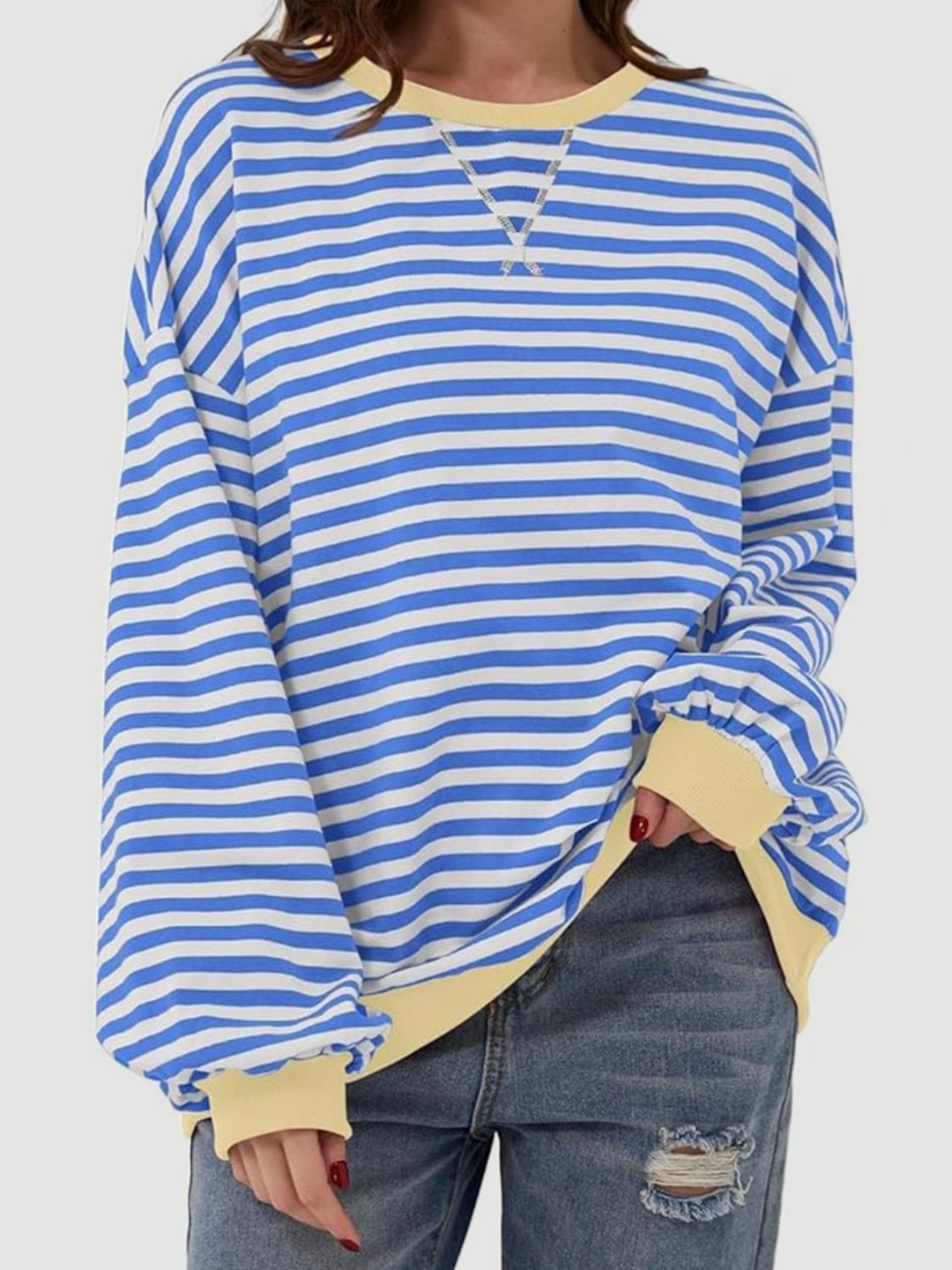 Striped Round Neck Long Sleeve T - Shirt - SharpDuds