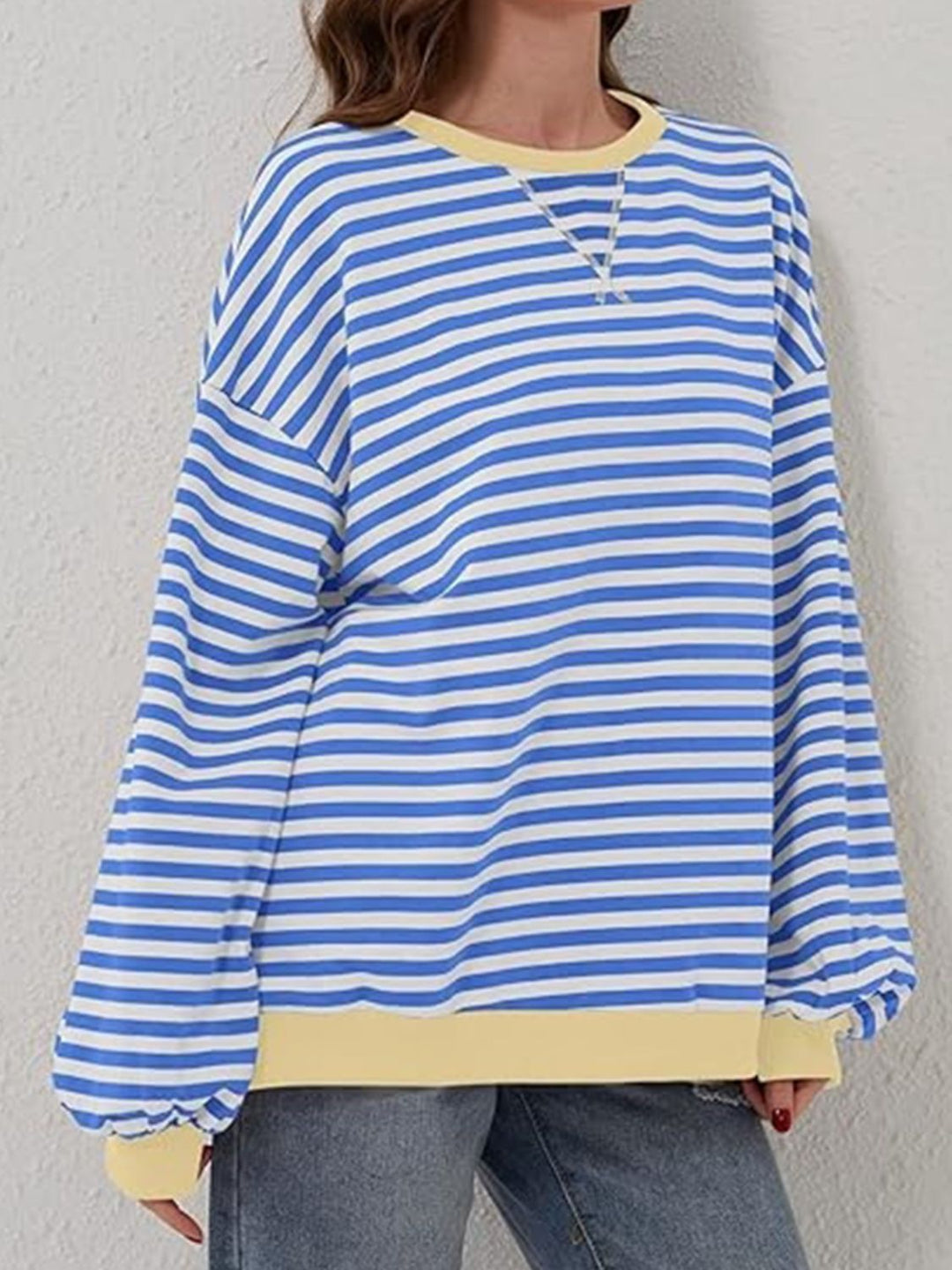 Striped Round Neck Long Sleeve T - Shirt - SharpDuds