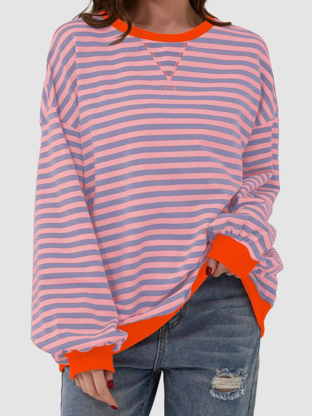 Striped Round Neck Long Sleeve T - Shirt - SharpDuds