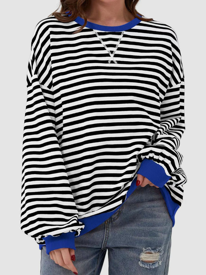 Striped Round Neck Long Sleeve T - Shirt - SharpDuds