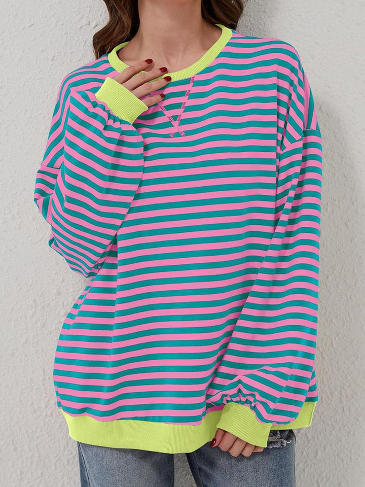 Striped Round Neck Long Sleeve T - Shirt - SharpDuds