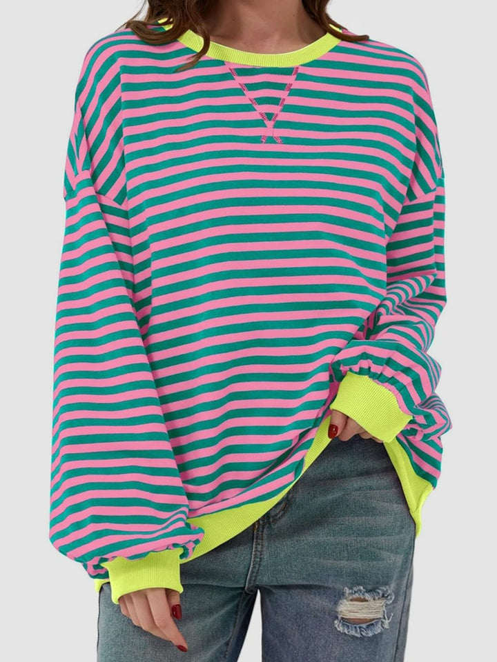 Striped Round Neck Long Sleeve T - Shirt - SharpDuds