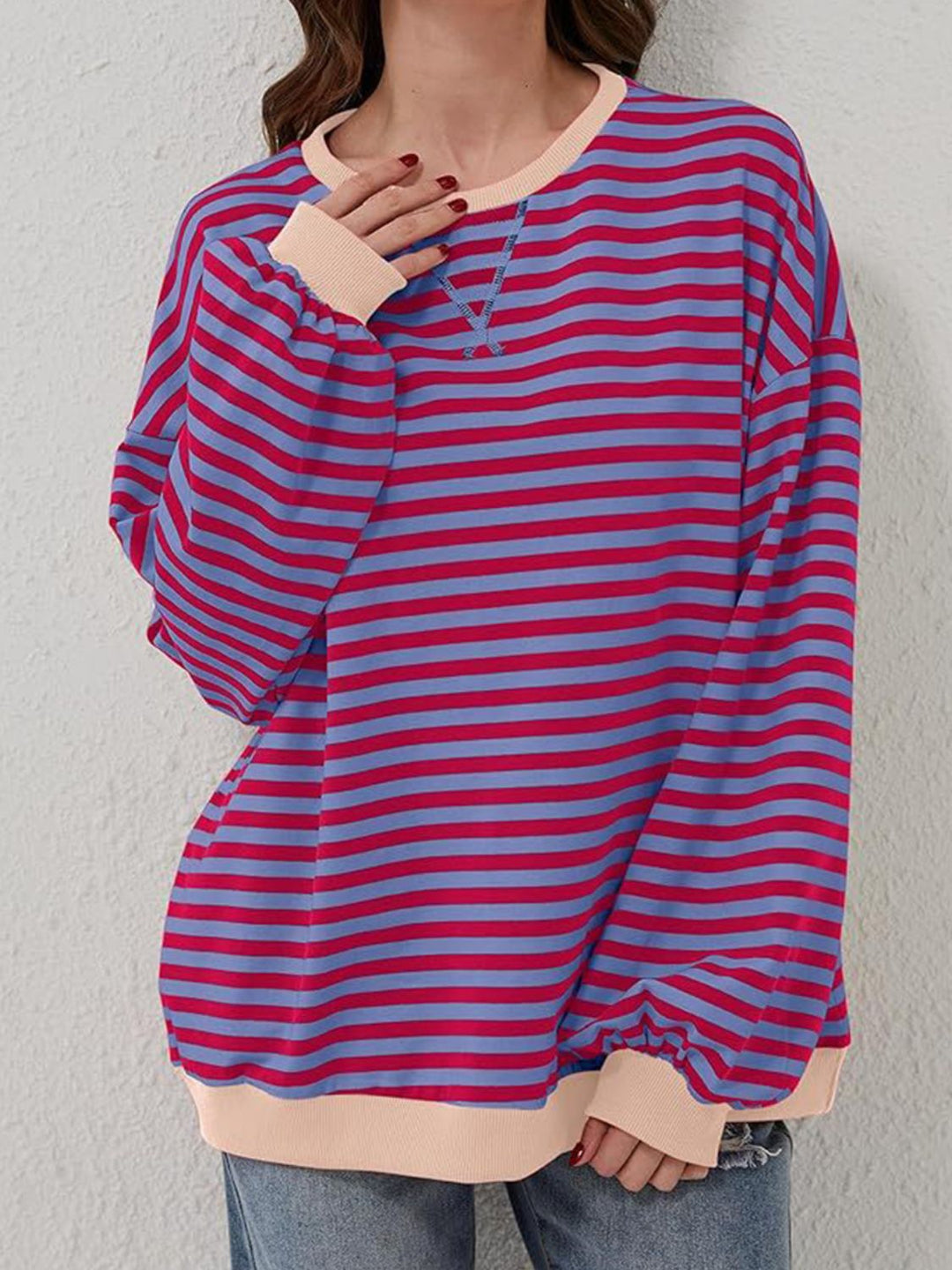 Striped Round Neck Long Sleeve T - Shirt - SharpDuds