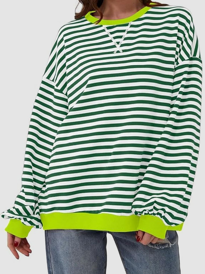 Striped Round Neck Long Sleeve T - Shirt - SharpDuds