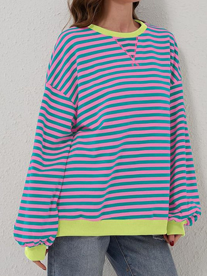 Striped Round Neck Long Sleeve T - Shirt - SharpDuds