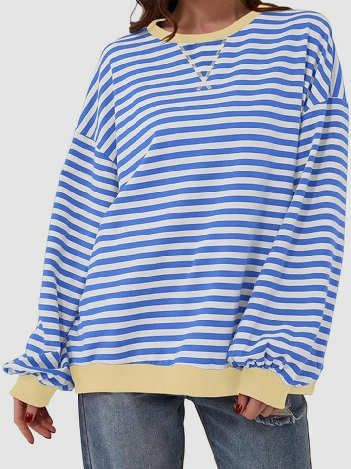 Striped Round Neck Long Sleeve T - Shirt - SharpDuds