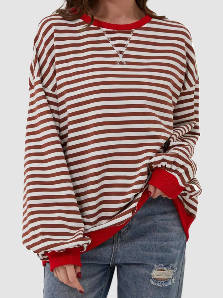 Striped Round Neck Long Sleeve T - Shirt - SharpDuds