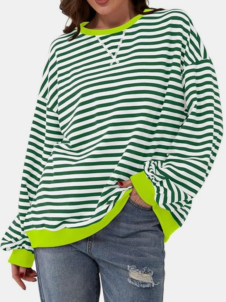 Striped Round Neck Long Sleeve T - Shirt - SharpDuds