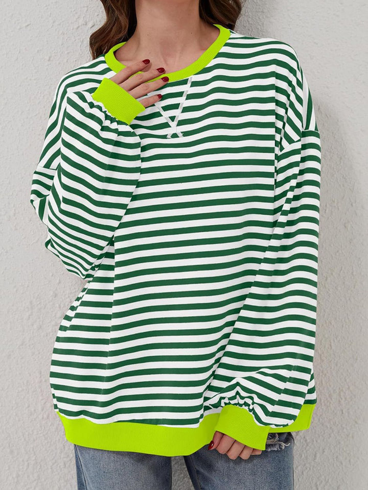 Striped Round Neck Long Sleeve T - Shirt - SharpDuds