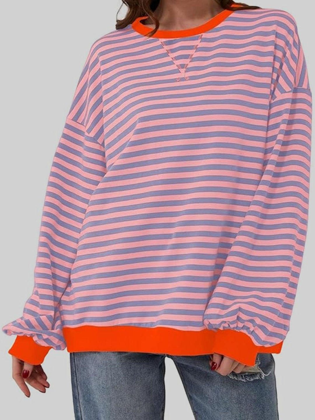 Striped Round Neck Long Sleeve T - Shirt - SharpDuds