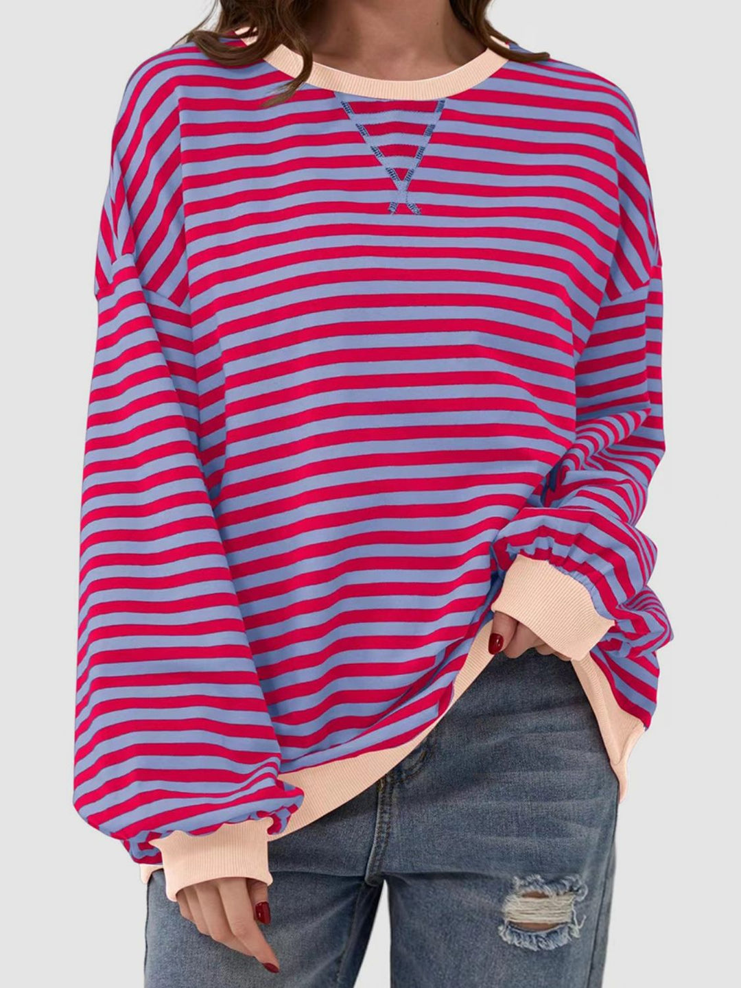 Striped Round Neck Long Sleeve T - Shirt - SharpDuds