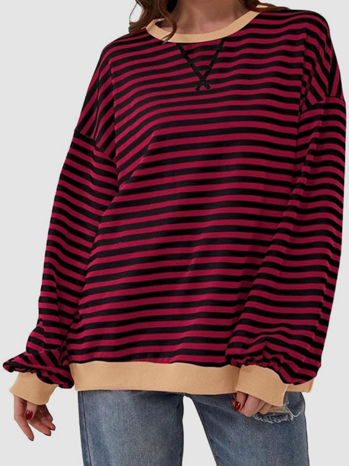 Striped Round Neck Long Sleeve T - Shirt - SharpDuds