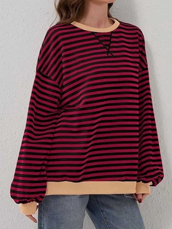 Striped Round Neck Long Sleeve T - Shirt - SharpDuds