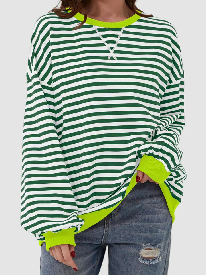 Striped Round Neck Long Sleeve T - Shirt - SharpDuds